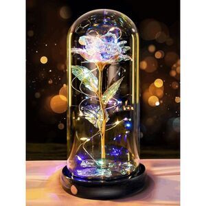 NIB  Glass Rose Light Up Rose in Glass Dome Enchanted Crystal Rose